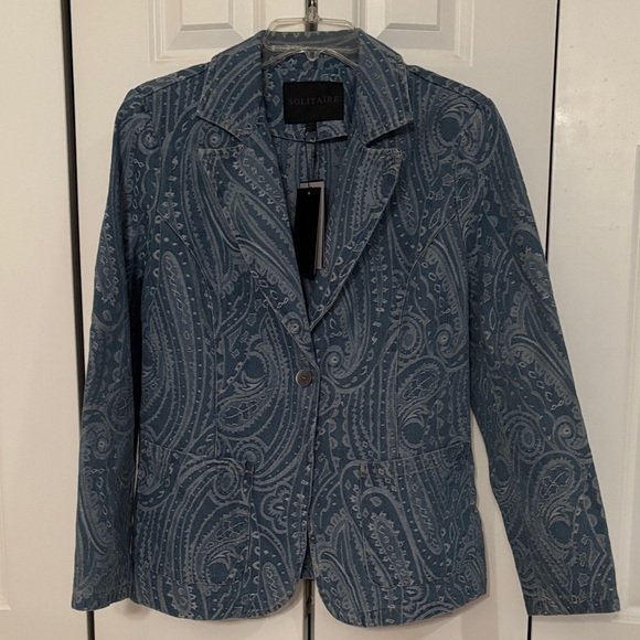 Solitaire Jackets & Blazers - Solitaire Denim Blue Paisley Blazer